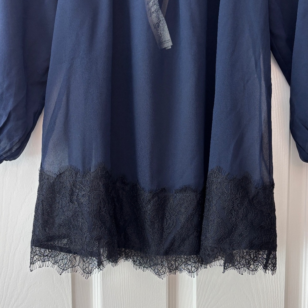 lovestitch Gather Lace Sheer Boho Blouse - Navy Blue & Black Size S - Picture 7 of 9